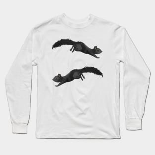 Cute Black Squirrel Watercolor Gouache Paint Pattern Long Sleeve T-Shirt